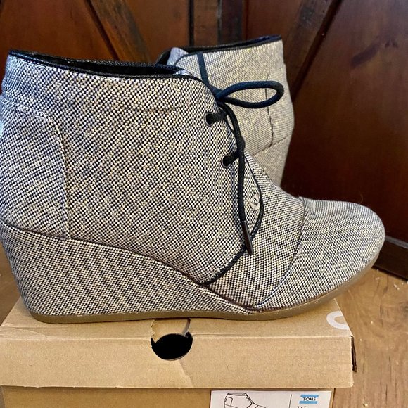 Toms Desert Wedge Metallic Linen Bootie Size 10 - Picture 9 of 10